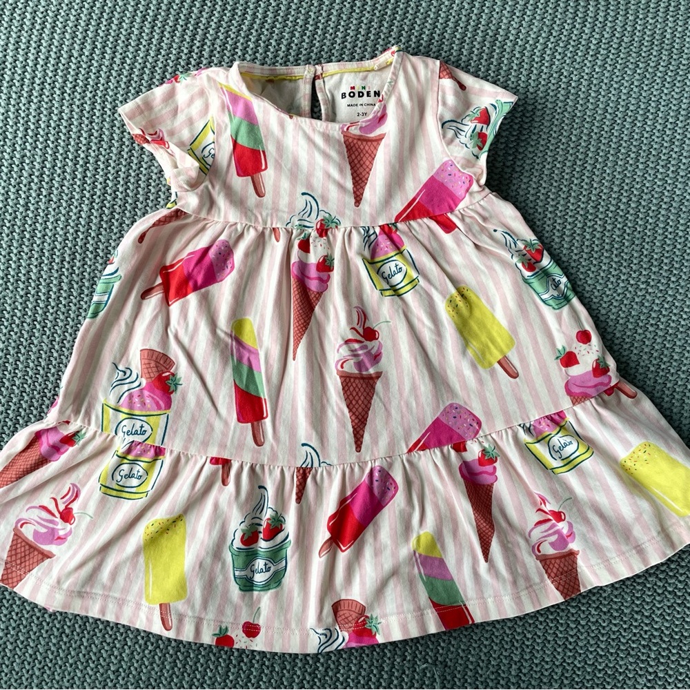 Mini Boden Pink Ice Cream Print Kids Tiered Dress